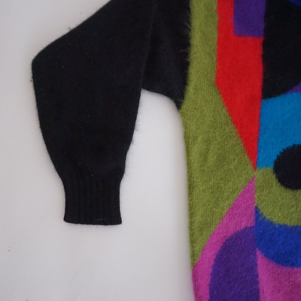 Vintage Rafaella Colorblock Fuzzy Turtleneck Sweater Whimsigoth 80s Retro M - Picture 7 of 8